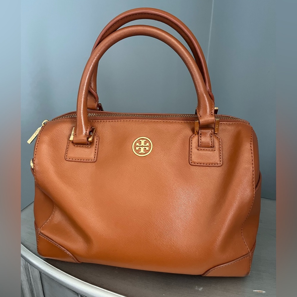 Tory Burch cognac saffiano leather satchel crossbody